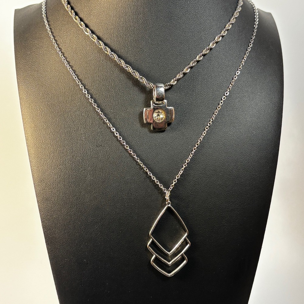 Necklace Set Silver‎ Tone Cross Rhinestone Geometric Chevron Layered Boho Goth